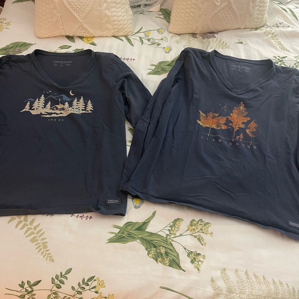 Life Is Good Navy Long Sleeve Tees with Nature Graphics